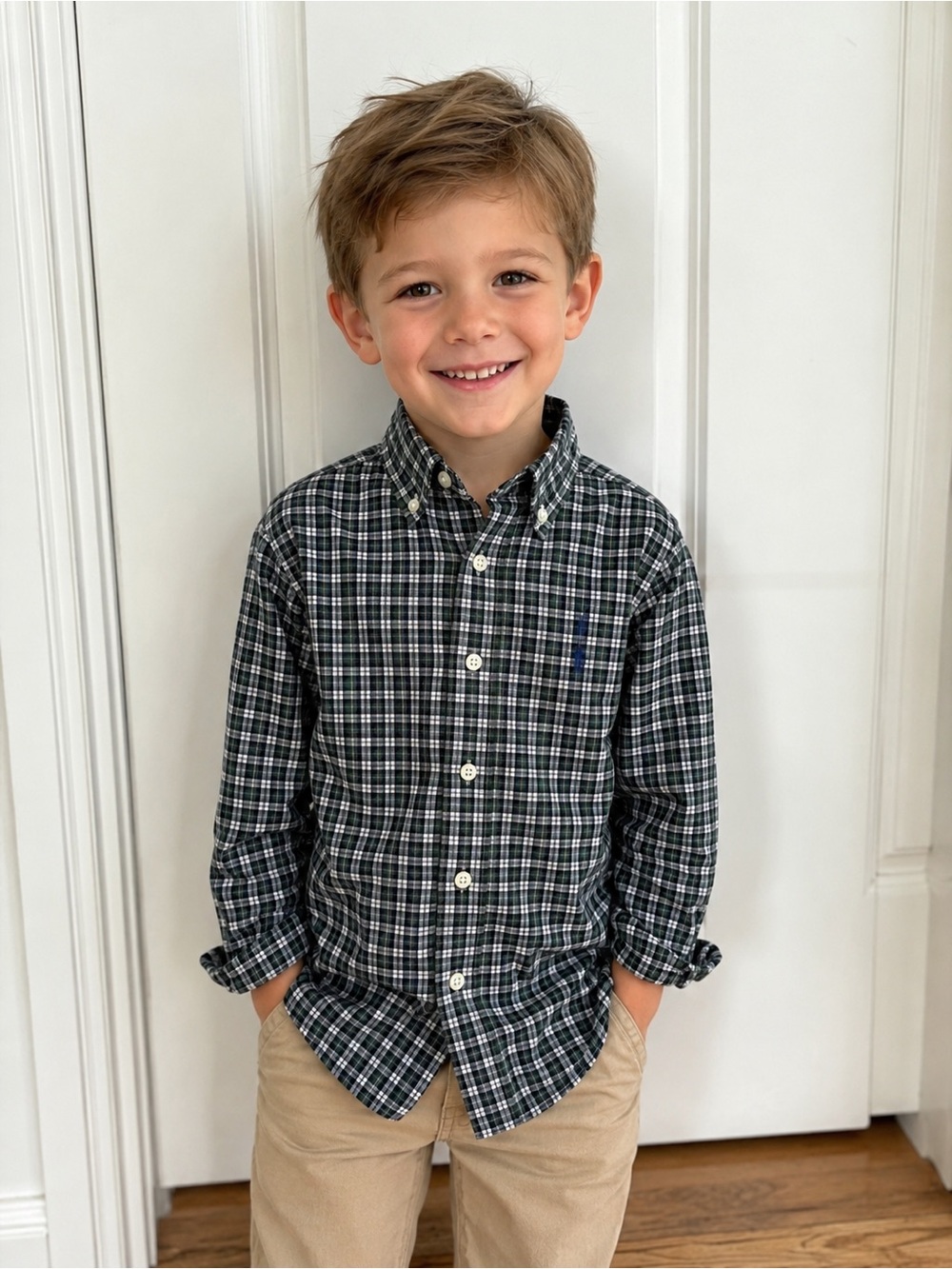 Polo Ralph Lauren Boys Plaid Button Down Shirt Size 5 Cotton Long Sleeve
